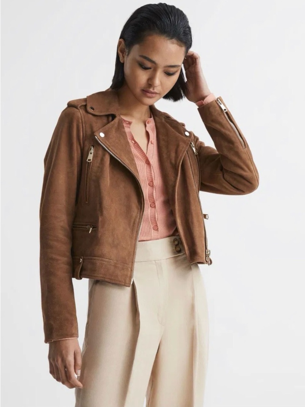 Reiss Santiago Suede Biker Jacket, NWT size US 2